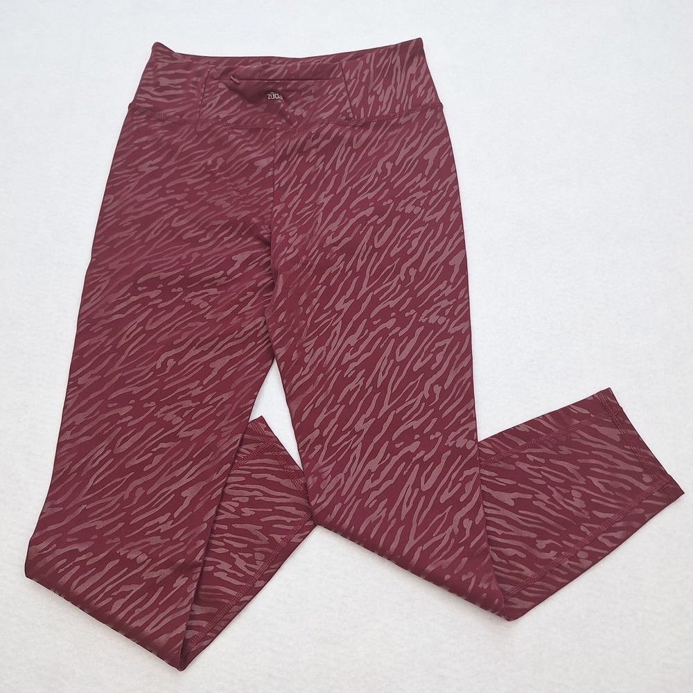 Zuda Leggings Womens Medium Burgundy Zebra Foil‎ Print Z-Stretch Athletic